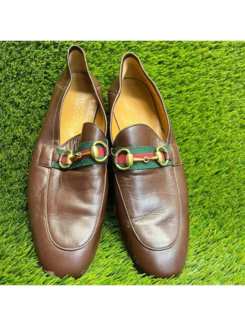 Gucci Horsebit Web Mens Size 6 Brown Classic Slip On Leather Loafers Shoes